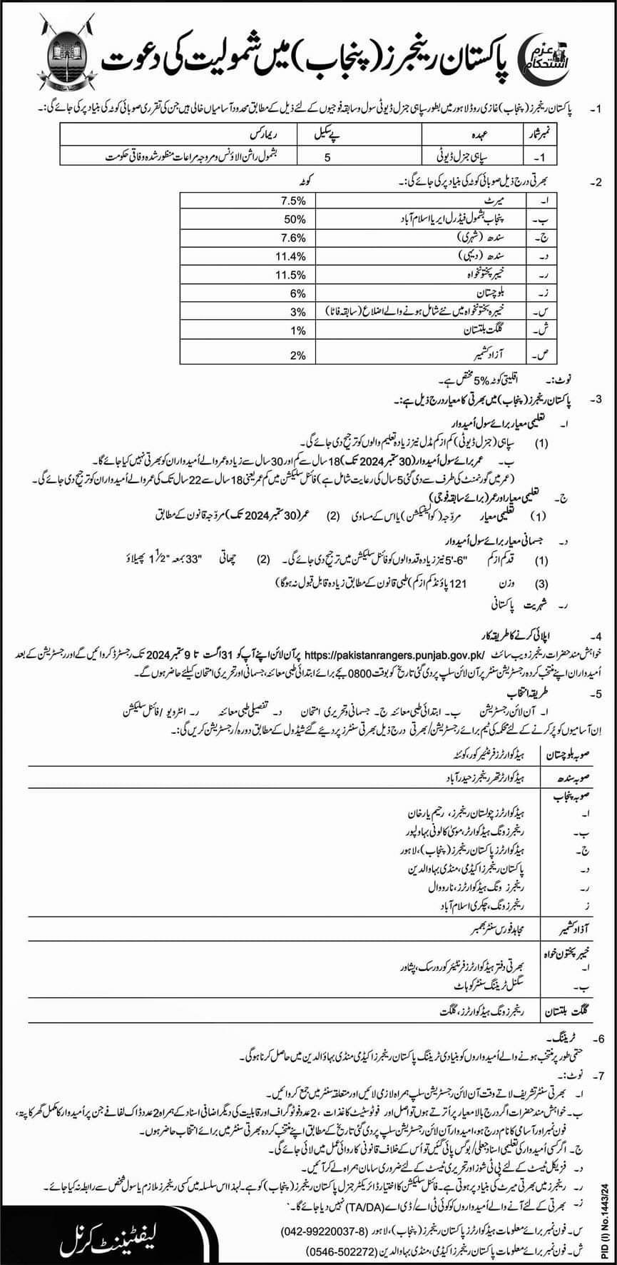 Punjab rangers jobs 2024 Join Punjab rangers online registration